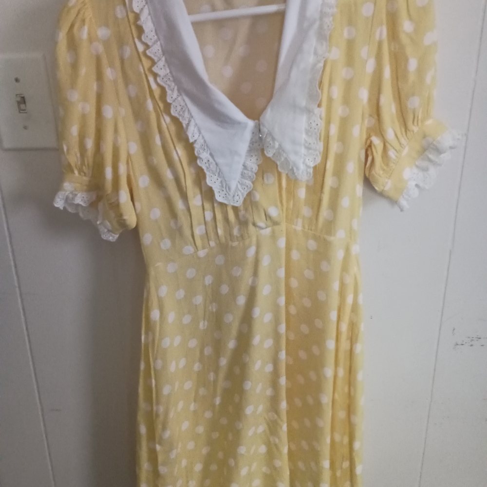 Yellow Polka Dot Dress with White Collar